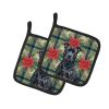 Black American Staffordshire Terrier Christmas PoinsettIas Pair of Pot Holders Pair 7.5x7.5 Quilted Insulated Hot Pads Decorative Kitchen Gift Made in