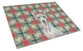 American Hairless Terrier Christmas PoinsettIas Glass Cutting Board Decorative Tempered Glass Kitchen Cutting and Serving Board Large Size Chopping Bo