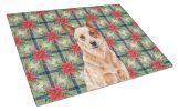 Red Heeler Australian Cattle Dog Christmas PoinsettIas Glass Cutting Board Decorative Tempered Glass Kitchen Cutting and Serving Board Large Size Chop