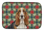 Tricolor and White Basset Hound Christmas PoinsettIas Dish Drying Mat Absorbent Dish Drying Mat Pad for Kitchen Counter Dish Drainer Mat for Counterto
