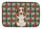 Red Merle Australian Shepherd Christmas PoinsettIas Dish Drying Mat Absorbent Dish Drying Mat Pad for Kitchen Counter Dish Drainer Mat for Countertop