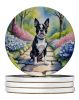 Boston Terrier Spring Path Large Sandstone Coasters Pack of 4 Absorbent Round Coasters Decor Gifts for Men or Women, 4 in, Multicolor