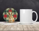 Wheaten Scottish Deerhound Christmas PoinsettIas Large Sandstone Coasters Pack of 4 Absorbent Round Coasters Decor Gifts for Men or Women, 4 in