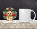Goldendoodle Christmas PoinsettIas Large Sandstone Coasters Pack of 4 Absorbent Round Coasters Decor Gifts for Men or Women, 4 in, Multicolor