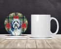 Blue and White Old English Sheepdog Christmas PoinsettIas Large Sandstone Coasters Pack of 4 Absorbent Round Coasters Decor Gifts for Men or Women