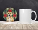 Fawn Staffordshire Bull Terrier Christmas PoinsettIas Large Sandstone Coasters Pack of 4 Absorbent Round Coasters Decor Gifts for Men or Women, 4 in