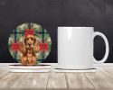 Red English Cocker Spaniel Christmas PoinsettIas Large Sandstone Coasters Pack of 4 Absorbent Round Coasters Decor Gifts for Men or Women, 4 in