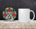 Gray Skye Terrier Christmas PoinsettIas Large Sandstone Coasters Pack of 4 Absorbent Round Coasters Decor Gifts for Men or Women, 4 in, Multicolor