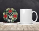 Black & Silver Miniature Schnauzer Christmas PoinsettIas Large Sandstone Coasters Pack of 4 Absorbent Round Coasters Decor Gifts for Men or Women