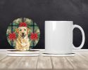 Yellow Labrador Retriever Christmas PoinsettIas Large Sandstone Coasters Pack of 4 Absorbent Round Coasters Decor Gifts for Men or Women, 4 in