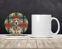 Grizzle and Tan Otterhound Christmas PoinsettIas Large Sandstone Coasters Pack of 4 Absorbent Round Coasters Decor Gifts for Men or Women, 4 in