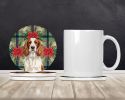 Welsh Springer Spaniel Christmas PoinsettIas Large Sandstone Coasters Pack of 4 Absorbent Round Coasters Decor Gifts for Men or Women, 4 in