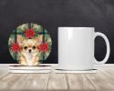 Fawn Chihuahua Christmas PoinsettIas Large Sandstone Coasters Pack of 4 Absorbent Round Coasters Decor Gifts for Men or Women, 4 in, Multicolor