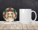 Longhaired Cream Dachshund Christmas PoinsettIas Large Sandstone Coasters Pack of 4 Absorbent Round Coasters Decor Gifts for Men or Women, 4 in