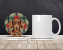 Chocolate and Tan Dachshund Christmas PoinsettIas Large Sandstone Coasters Pack of 4 Absorbent Round Coasters Decor Gifts for Men or Women, 4 in