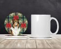 Sable Collie Christmas PoinsettIas Large Sandstone Coasters Pack of 4 Absorbent Round Coasters Decor Gifts for Men or Women, 4 in, Multicolor
