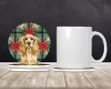 Buff Cocker Spaniel Christmas PoinsettIas Large Sandstone Coasters Pack of 4 Absorbent Round Coasters Decor Gifts for Men or Women, 4 in, Multicolor