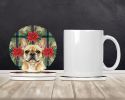 Fawn French Bulldog Christmas PoinsettIas Large Sandstone Coasters Pack of 4 Absorbent Round Coasters Decor Gifts for Men or Women, 4 in, Multicolor