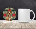 Wirehaired Pointing Griffon Christmas PoinsettIas Large Sandstone Coasters Pack of 4 Absorbent Round Coasters Decor Gifts for Men or Women, 4 in