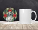 Blue Belton English Setter Christmas PoinsettIas Large Sandstone Coasters Pack of 4 Absorbent Round Coasters Decor Gifts for Men or Women, 4 in