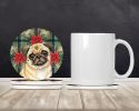 Fawn Pug Christmas PoinsettIas Large Sandstone Coasters Pack of 4 Absorbent Round Coasters Decor Gifts for Men or Women, 4 in, Multicolor