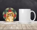 Gold Tibetan Spaniel Christmas PoinsettIas Large Sandstone Coasters Pack of 4 Absorbent Round Coasters Decor Gifts for Men or Women, 4 in, Multicolor