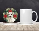 White Jack Russell Terrier Christmas PoinsettIas Large Sandstone Coasters Pack of 4 Absorbent Round Coasters Decor Gifts for Men or Women, 4 in