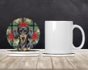 Black and Tan Dachshund Christmas PoinsettIas Large Sandstone Coasters Pack of 4 Absorbent Round Coasters Decor Gifts for Men or Women, 4 in