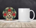 Norwich Terrier Christmas PoinsettIas Large Sandstone Coasters Pack of 4 Absorbent Round Coasters Decor Gifts for Men or Women, 4 in, Multicolor