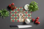 Sesame Akita Christmas PoinsettIas Glass Cutting Board Decorative Tempered Glass Kitchen Cutting and Serving Board Large Size Chopping Board