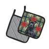 Black American Staffordshire Terrier Christmas PoinsettIas Pair of Pot Holders Pair 7.5x7.5 Quilted Insulated Hot Pads Decorative Kitchen Gift Made in