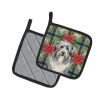 Bearded Collie Christmas PoinsettIas Pair of Pot Holders Pair 7.5x7.5 Quilted Insulated Hot Pads Decorative Kitchen Gift Made in USA