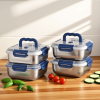Yakimoto 2/4/6/8/10 PCS Extra-Large Stainless Steel Food Storage Containers With Blue Lids - Deep Design, Airtight Seal